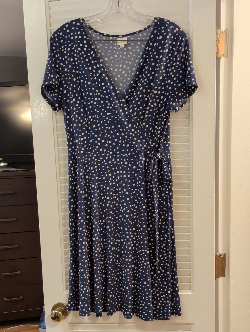 Kaileigh Navy and White Polka Dot Midi Dress